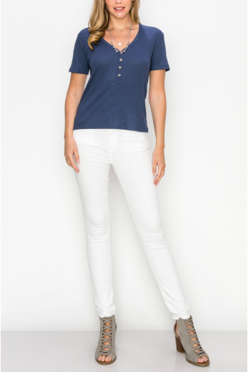 BABY THERMAL SHORT SLEEVE V NECK HENLEY